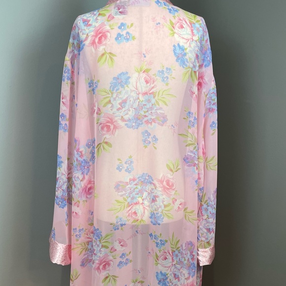 Jaclyn Smith Sheer Robe Kimono Size 3X Light Powder Pink w Blue Floral Print - Picture 6 of 10